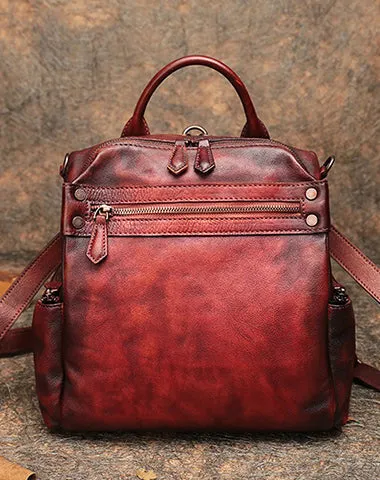 Vintage Leather Rucksack Womens School Backpack Ladies Leather Backpack Purses
