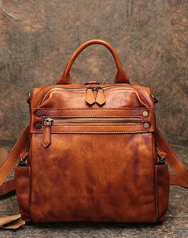 Vintage Leather Rucksack Womens School Backpack Ladies Leather Backpack Purses