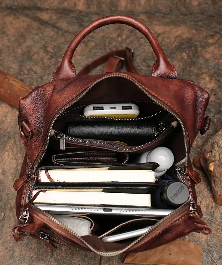 Vintage Leather Rucksack Womens School Backpack Ladies Leather Backpack Purses