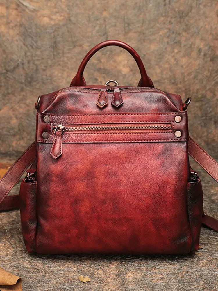 Vintage Leather Rucksack Womens School Backpack Ladies Leather Backpack Purses