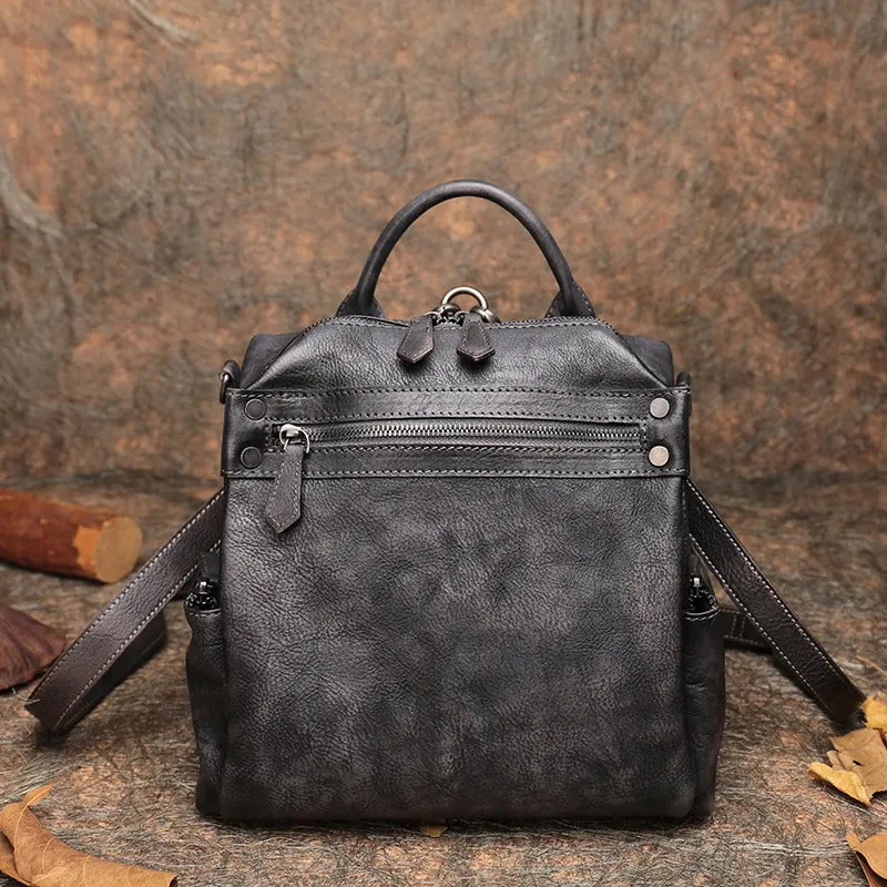 Vintage Leather Rucksack Womens School Backpack Ladies Leather Backpack Purses