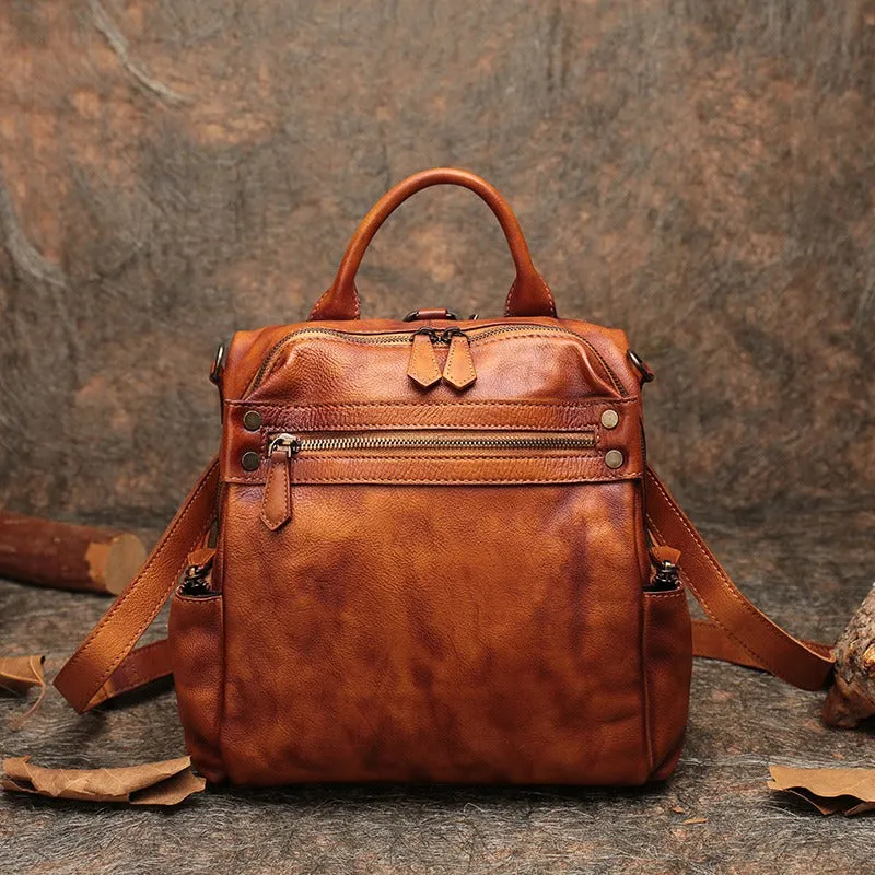 Vintage Leather Rucksack Womens School Backpack Ladies Leather Backpack Purses