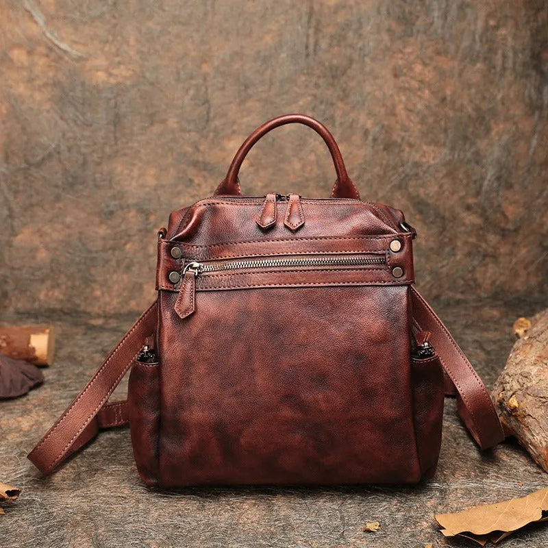 Vintage Leather Rucksack Womens School Backpack Ladies Leather Backpack Purses