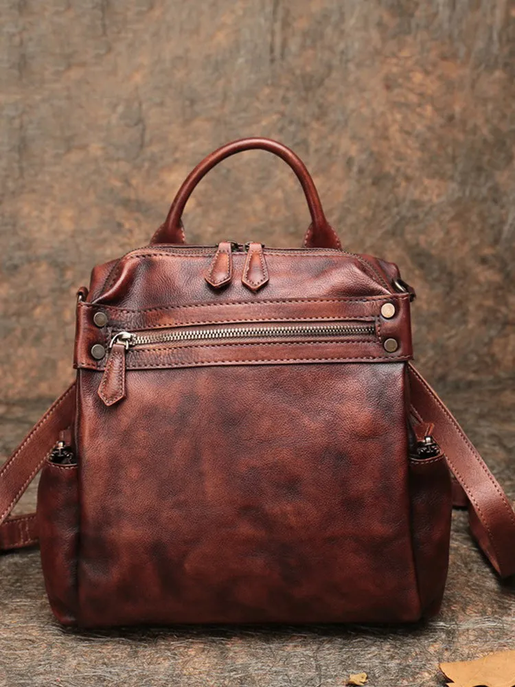 Vintage Leather Rucksack Womens School Backpack Ladies Leather Backpack Purses