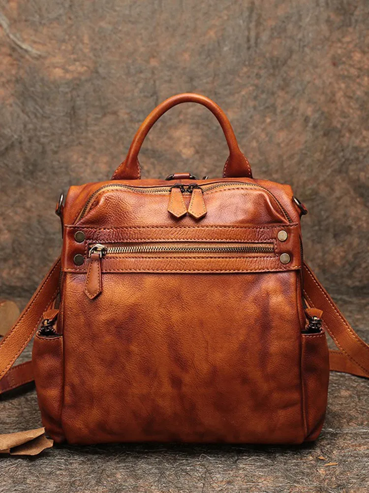 Vintage Leather Rucksack Womens School Backpack Ladies Leather Backpack Purses