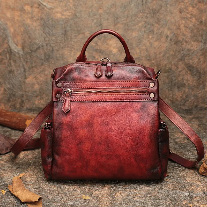 Vintage Leather Rucksack Womens School Backpack Ladies Leather Backpack Purses