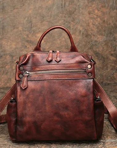 Vintage Leather Rucksack Womens School Backpack Ladies Leather Backpack Purses