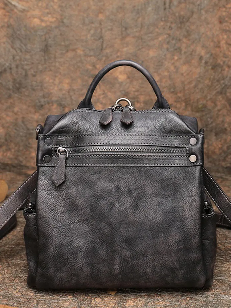 Vintage Leather Rucksack Womens School Backpack Ladies Leather Backpack Purses