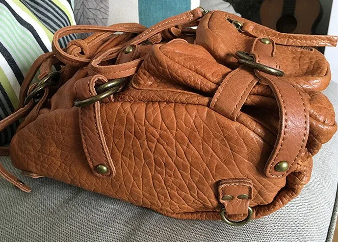 Vintage LEATHER WOMEN Barrel Backpack Handmade School Bucket Backpack FOR WOMEN