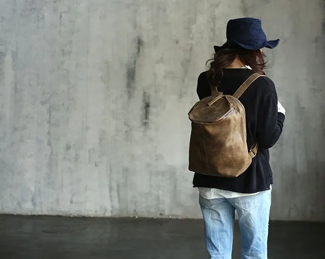 Vintage LEATHER WOMEN Barrel Backpacks School Bucket Backpacks FOR WOMEN