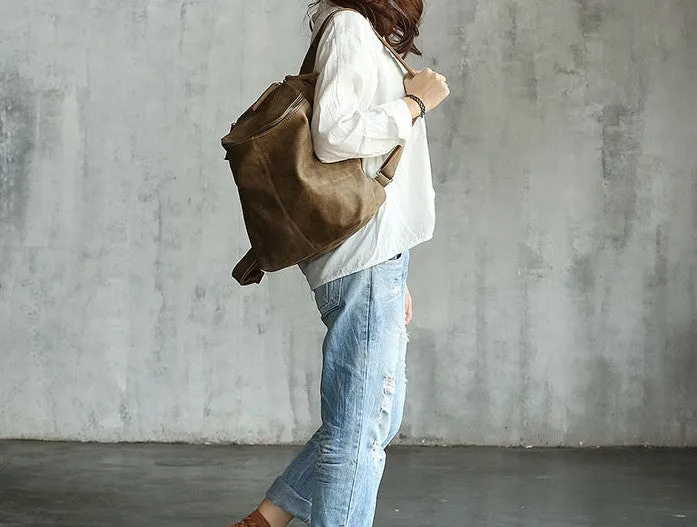 Vintage LEATHER WOMEN Barrel Backpacks School Bucket Backpacks FOR WOMEN