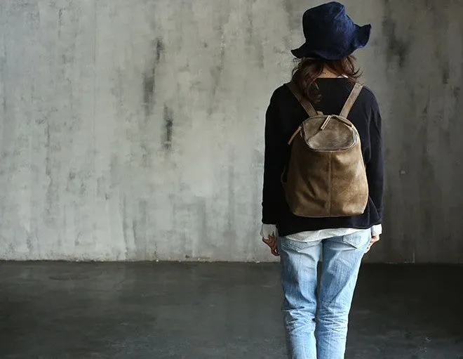 Vintage LEATHER WOMEN Barrel Backpacks School Bucket Backpacks FOR WOMEN