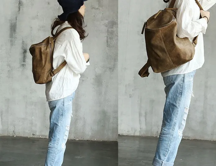 Vintage LEATHER WOMEN Barrel Backpacks School Bucket Backpacks FOR WOMEN