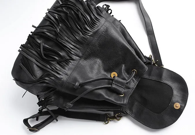 Vintage LEATHER WOMEN Tassels Backpack School Backpacks Tassels Travel Backpack FOR WOMEN