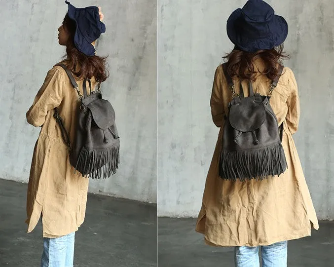 Vintage LEATHER WOMEN Tassels Backpack School Backpacks Tassels Travel Backpack FOR WOMEN