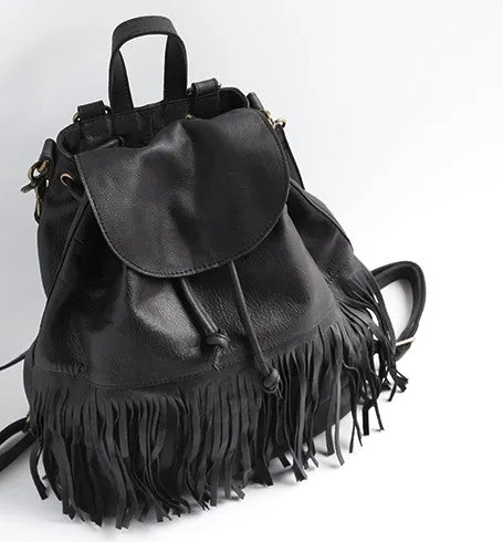 Vintage LEATHER WOMEN Tassels Backpack School Backpacks Tassels Travel Backpack FOR WOMEN