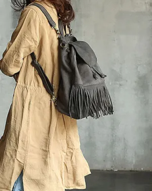 Vintage LEATHER WOMEN Tassels Backpack School Backpacks Tassels Travel Backpack FOR WOMEN