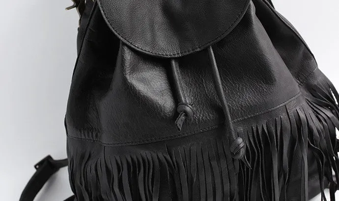 Vintage LEATHER WOMEN Tassels Backpack School Backpacks Tassels Travel Backpack FOR WOMEN