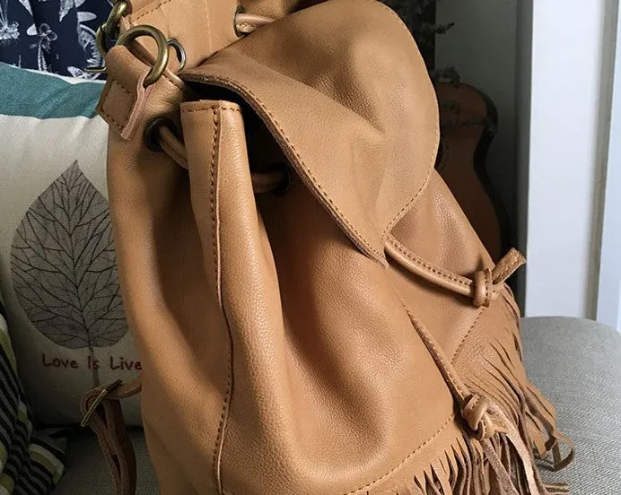 Vintage LEATHER WOMEN Tassels Backpack School Backpacks Tassels Travel Backpack FOR WOMEN