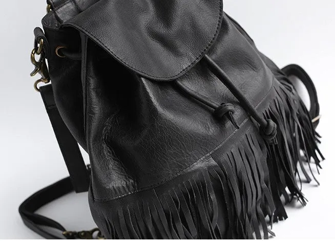 Vintage LEATHER WOMEN Tassels Backpack School Backpacks Tassels Travel Backpack FOR WOMEN