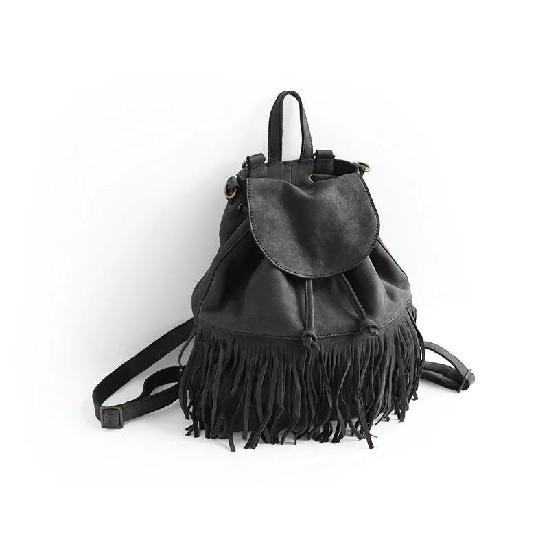 Vintage LEATHER WOMEN Tassels Backpack School Backpacks Tassels Travel Backpack FOR WOMEN