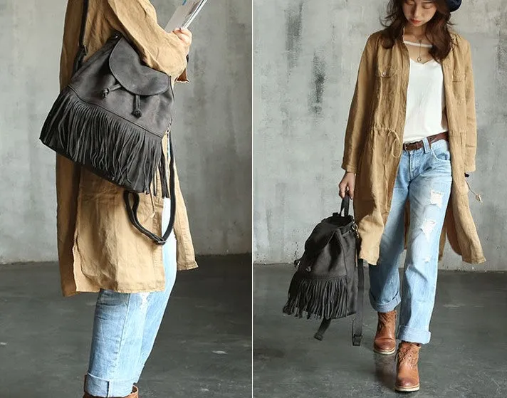 Vintage LEATHER WOMEN Tassels Backpack School Backpacks Tassels Travel Backpack FOR WOMEN