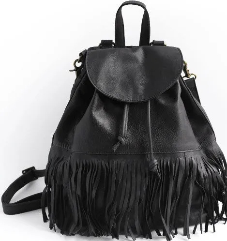 Vintage LEATHER WOMEN Tassels Backpack School Backpacks Tassels Travel Backpack FOR WOMEN