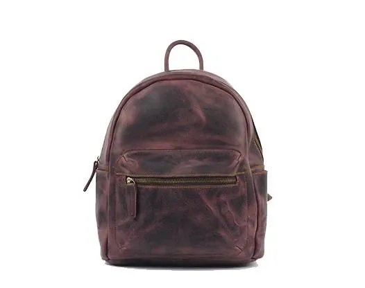 Vintage Mens Coffee Leather Backpack Travel Backpack Leather School Backpacks for Men