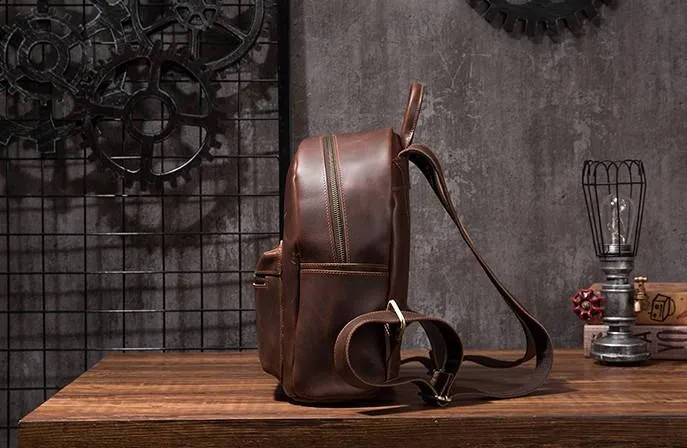 Vintage Mens Coffee Leather Backpack Travel Backpack Leather School Backpacks for Men