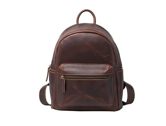 Vintage Mens Coffee Leather Backpack Travel Backpack Leather School Backpacks for Men