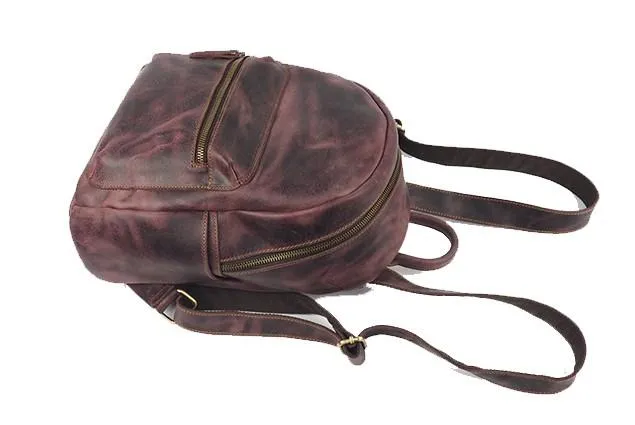 Vintage Mens Coffee Leather Backpack Travel Backpack Leather School Backpacks for Men