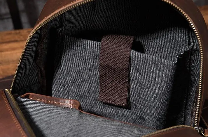 Vintage Mens Coffee Leather Backpack Travel Backpack Leather School Backpacks for Men