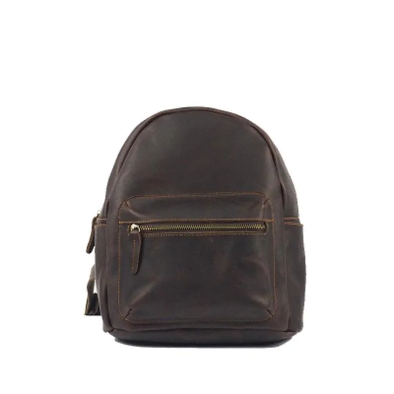 Vintage Mens Coffee Leather Backpack Travel Backpack Leather School Backpacks for Men