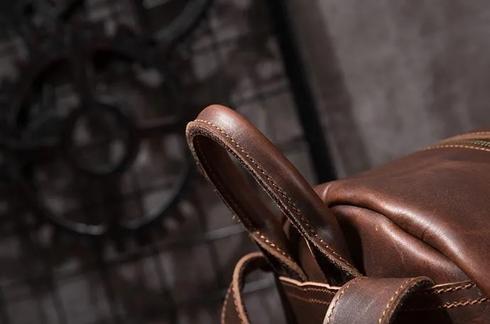 Vintage Mens Coffee Leather Backpack Travel Backpack Leather School Backpacks for Men