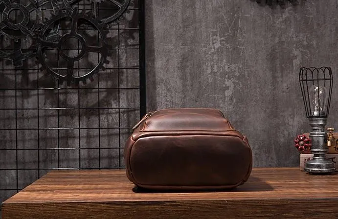 Vintage Mens Coffee Leather Backpack Travel Backpack Leather School Backpacks for Men