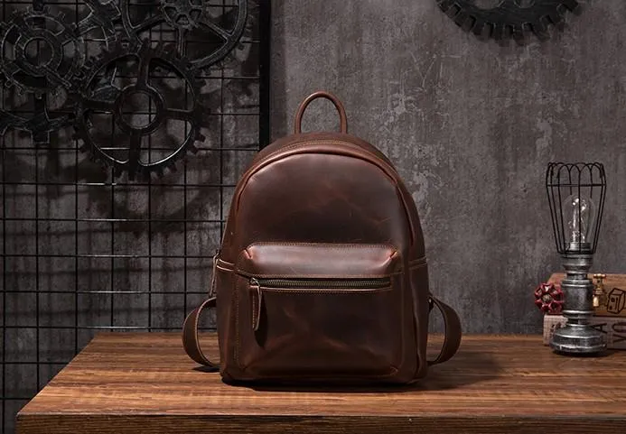 Vintage Mens Coffee Leather Backpack Travel Backpack Leather School Backpacks for Men