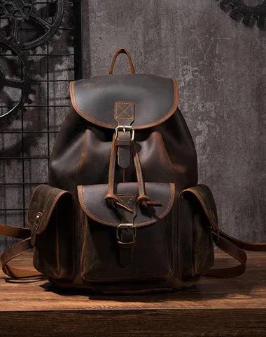 Vintage Mens Leather School Backpacks Satchel Backpack Leather Travel Backpack for Men