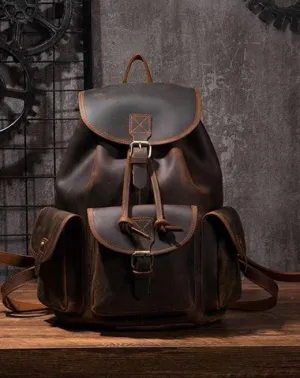 Vintage Mens Leather School Backpacks Satchel Backpack Leather Travel Backpack for Men