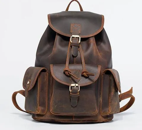 Vintage Mens Leather School Backpacks Satchel Backpack Leather Travel Backpack for Men