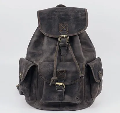 Vintage Mens Leather School Backpacks Satchel Backpack Leather Travel Backpack for Men