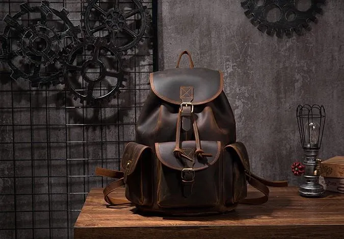 Vintage Mens Leather School Backpacks Satchel Backpack Leather Travel Backpack for Men
