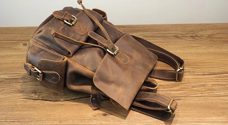 Vintage Mens Leather Small Backpack Travel Backpack Leather School Backpacks for Men