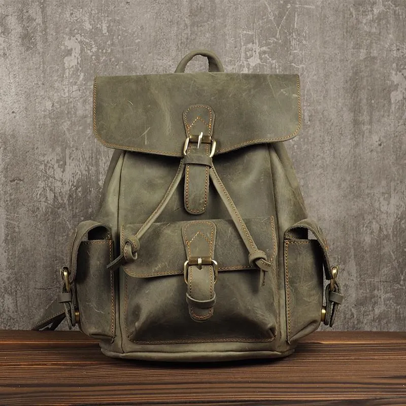 Vintage Mens Leather Small Backpack Travel Backpack Leather School Backpacks for Men