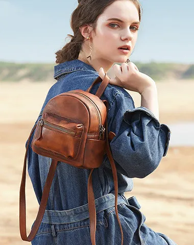 Vintage Purple Small Leather Rucksack Womens Mini Leather Backpack Ladies Backpack Purses