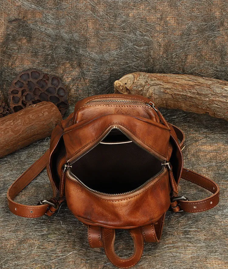Vintage Purple Small Leather Rucksack Womens Mini Leather Backpack Ladies Backpack Purses