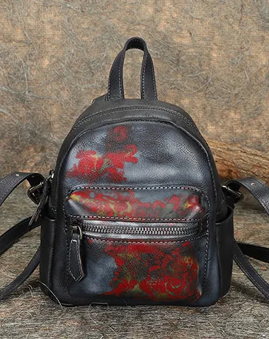 Vintage Purple Small Leather Rucksack Womens Mini Leather Backpack Ladies Backpack Purses