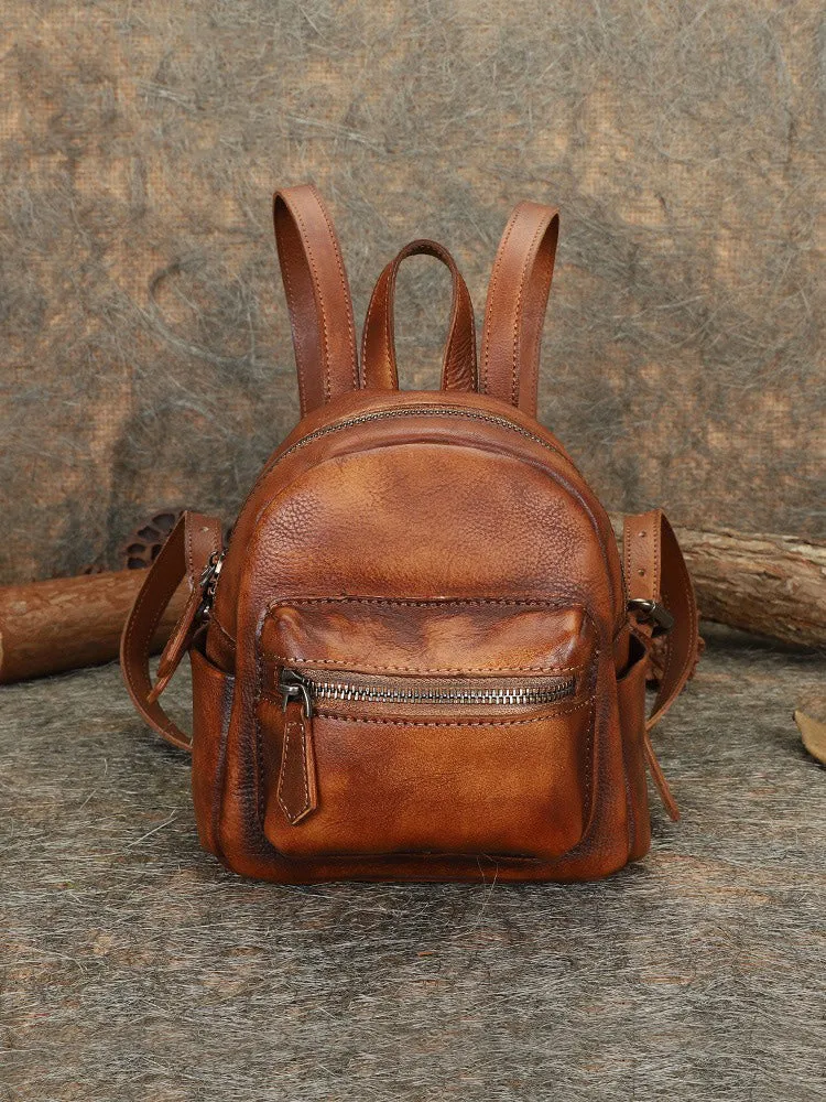 Vintage Purple Small Leather Rucksack Womens Mini Leather Backpack Ladies Backpack Purses