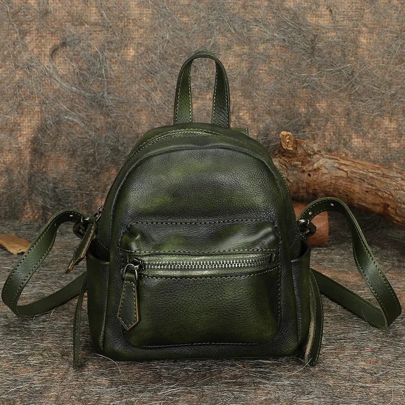 Vintage Purple Small Leather Rucksack Womens Mini Leather Backpack Ladies Backpack Purses