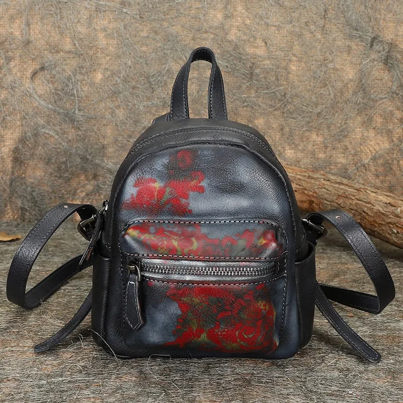 Vintage Purple Small Leather Rucksack Womens Mini Leather Backpack Ladies Backpack Purses