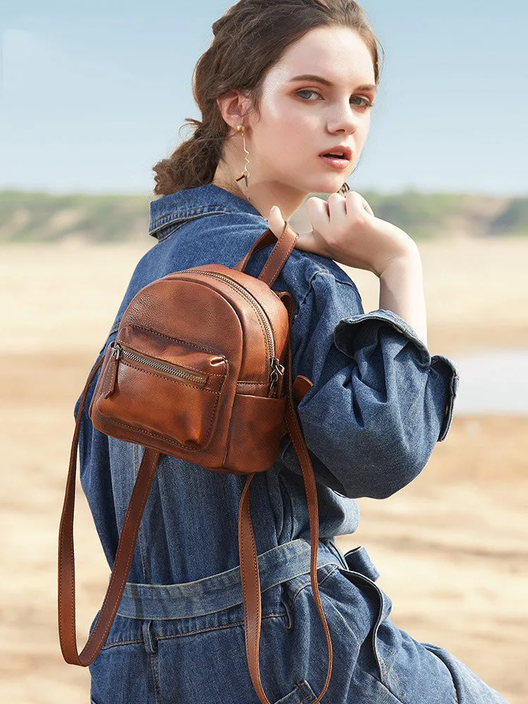 Vintage Purple Small Leather Rucksack Womens Mini Leather Backpack Ladies Backpack Purses